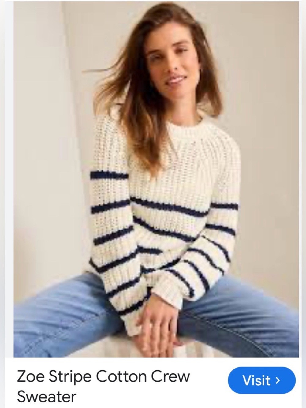 Tommy Bahama Zoe Cream and navy Striped Crewneck Sweater size medium vgc